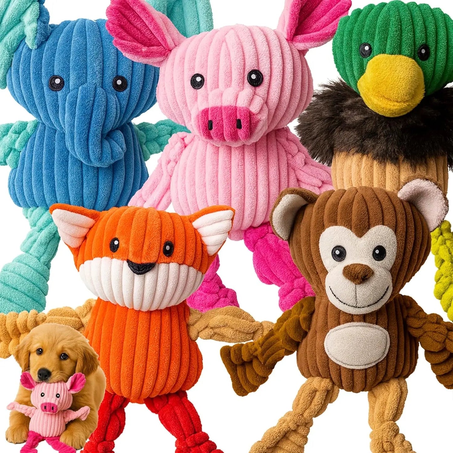 Corduroy Critters Squeaky Dog Toy Set (5-Pack)