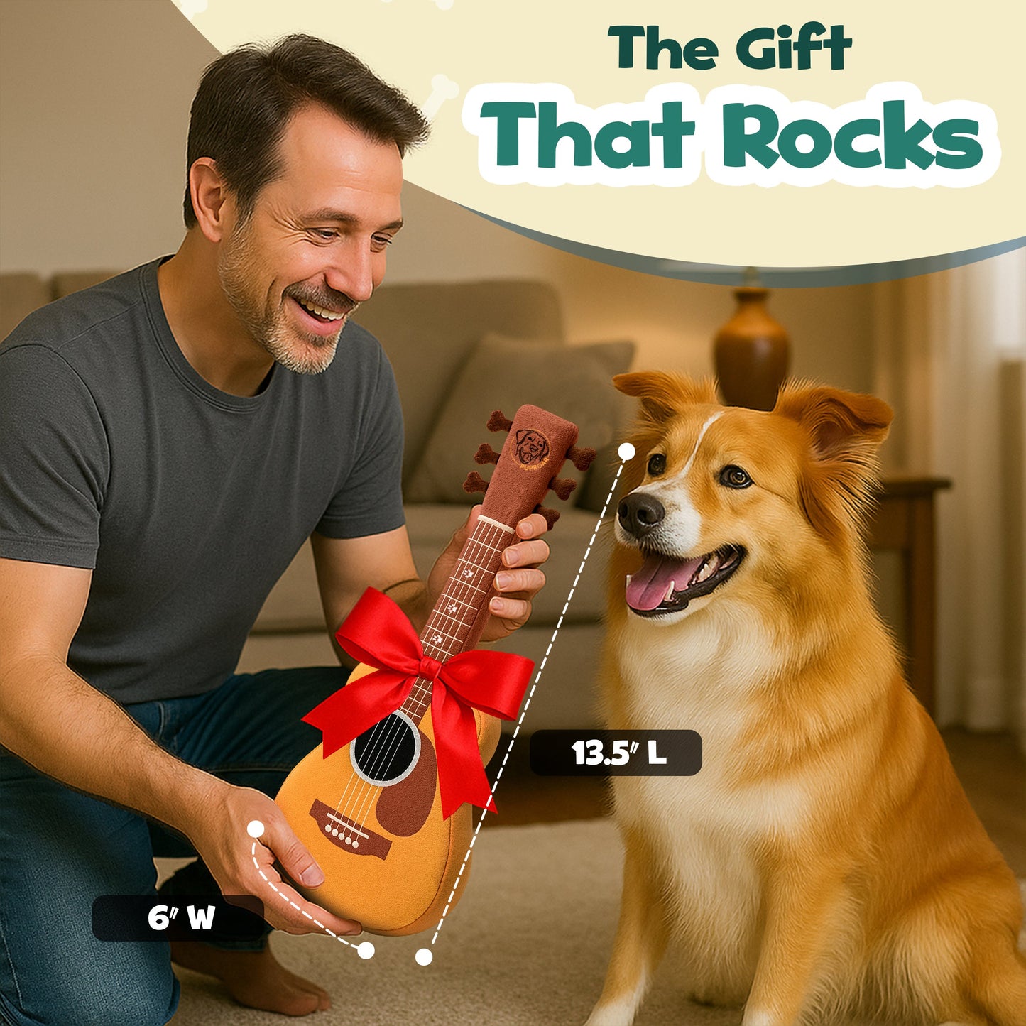 PUPROAR™ Guitar Squeaky Plush Dog Toy
