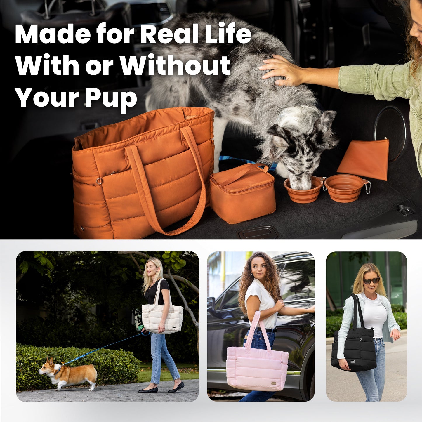 Adventure Ready Dog Tote by Rubyloo | Quilted Pet Travel Organizer