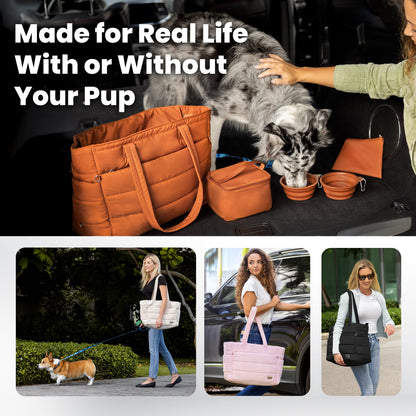 Adventure Ready Dog Tote by Rubyloo | Quilted Pet Travel Organizer